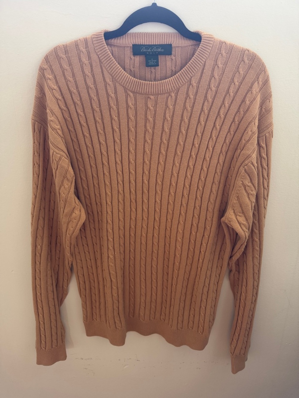 Brooks Brothers Men's Cable Crewneck Sweater in Camel-Tan